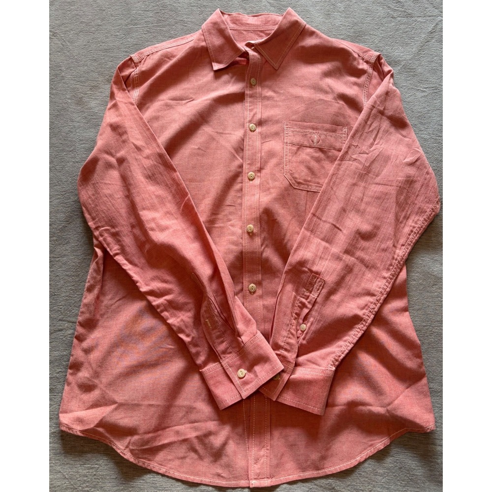 Mossimo Supply Co Mens Large Athletic Fit Button Down Shirt Salmon Pink L/S